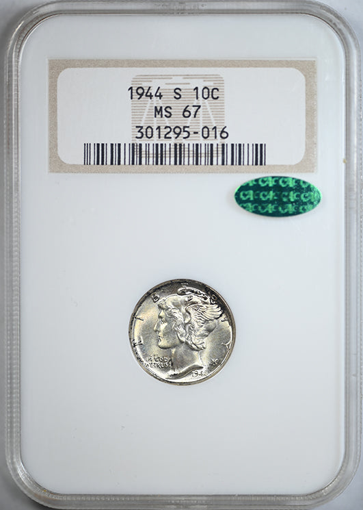 1944-S Mercury Dime 10C NGC Fatty MS67 CAC