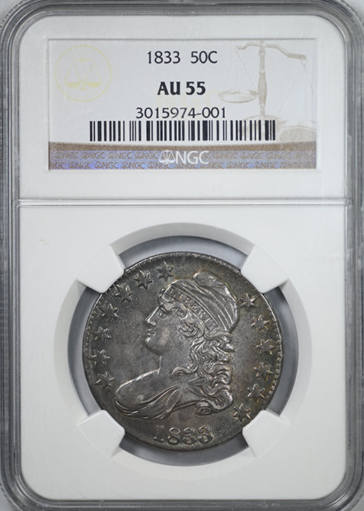 1833 Capped Bust Half Dollar 50C NGC AU55 - TONED!