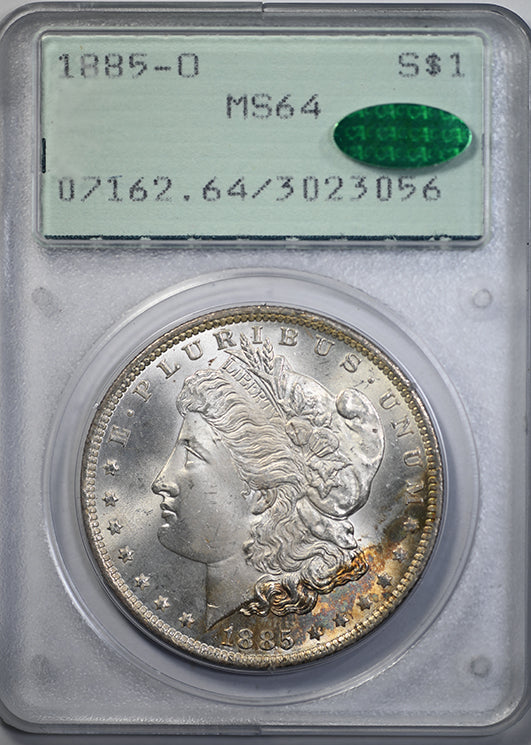 1885-O Morgan Dollar $1 PCGS Rattler MS64 CAC Obverse Slab