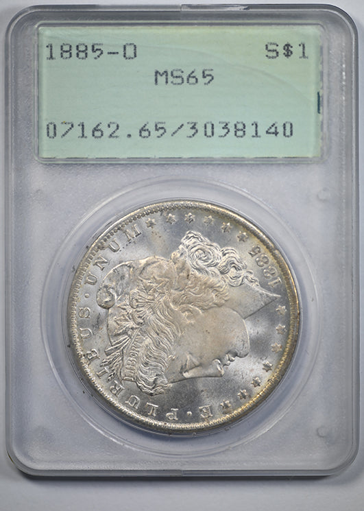 1885-O Morgan Dollar $1 PCGS Rattler MS65 Obverse Slab