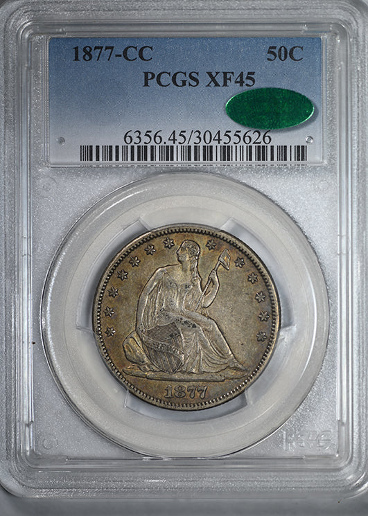 1877-CC Liberty Seated Half Dollar 50C PCGS XF45 CAC