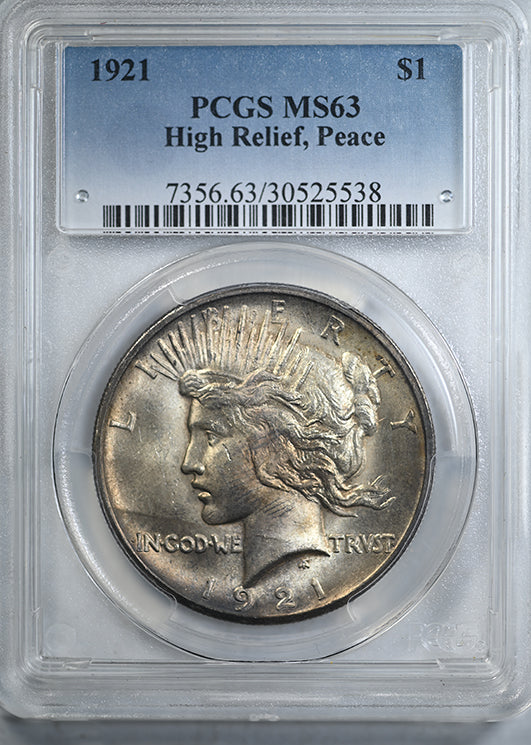 1921 High Relief Peace Dollar $1 PCGS MS63 Obverse Slab