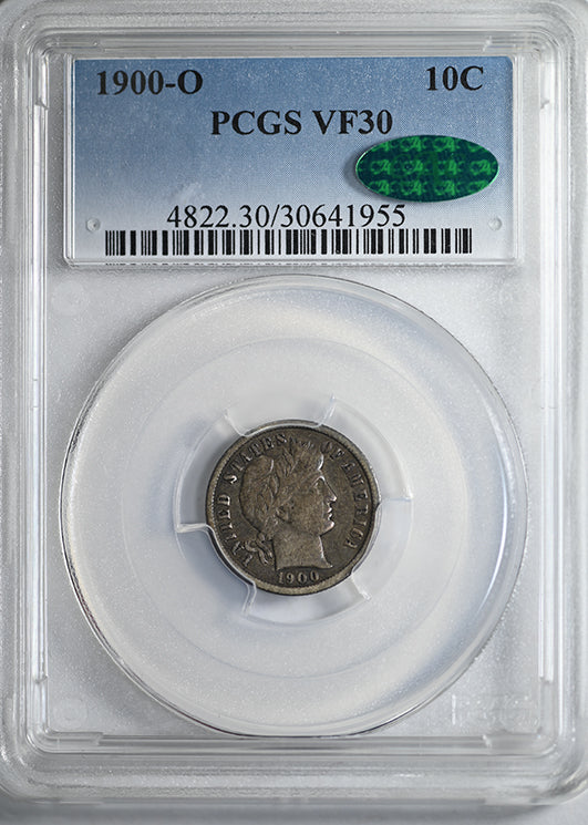 1900-O Barber Dime 10C PCGS VF30 CAC