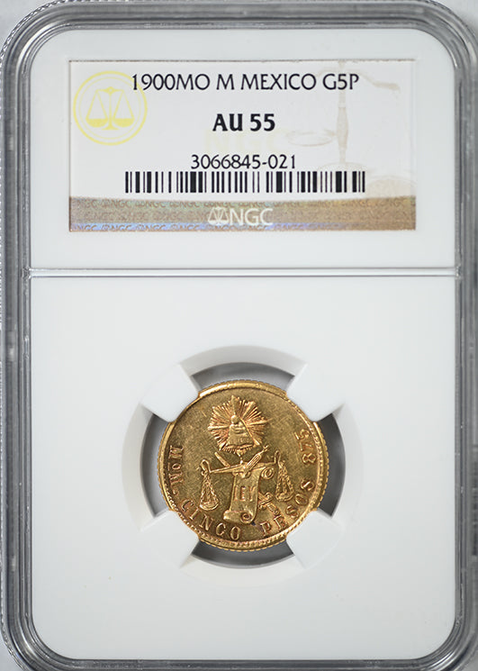 1900 MO Mexico Gold G5P Pesos NGC AU55