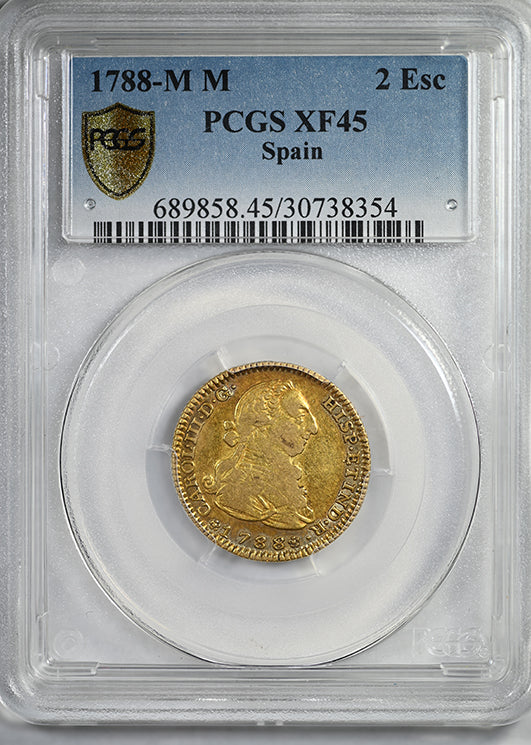 1788-M M Spain Gold 2 Escudos PCGS XF45 - NICE COLOR!