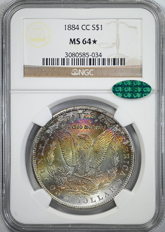 1884-CC Morgan Dollar $1 NGC MS64* Star CAC - TONED!