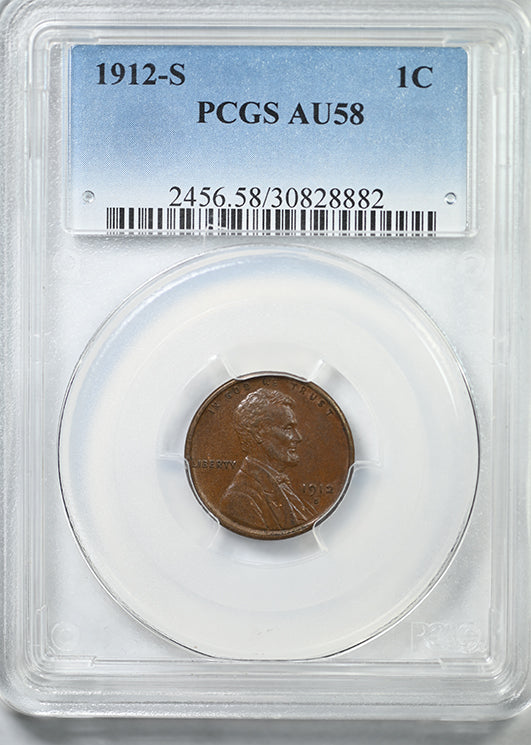 1912-S Lincoln Wheat Cent 1C PCGS AU58