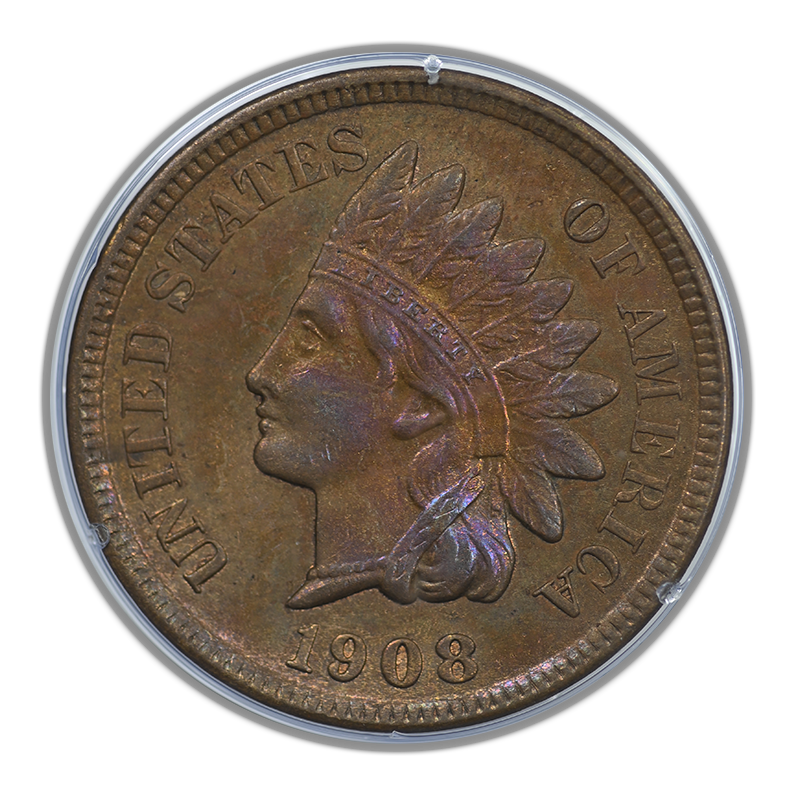 1908-S Bronze Indian Head Cent 1C PCGS Rattler MS63BN - TONED!