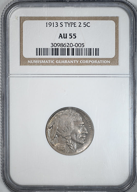 1913-S Type 2 Buffalo Nickel 5C NGC AU55