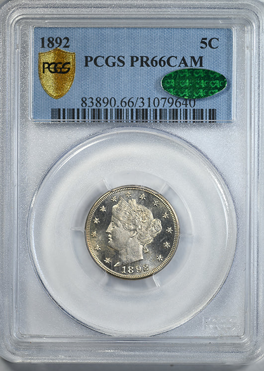 1892 Proof Liberty V-Nickel 5C PCGS PR66CAM Cameo CAC