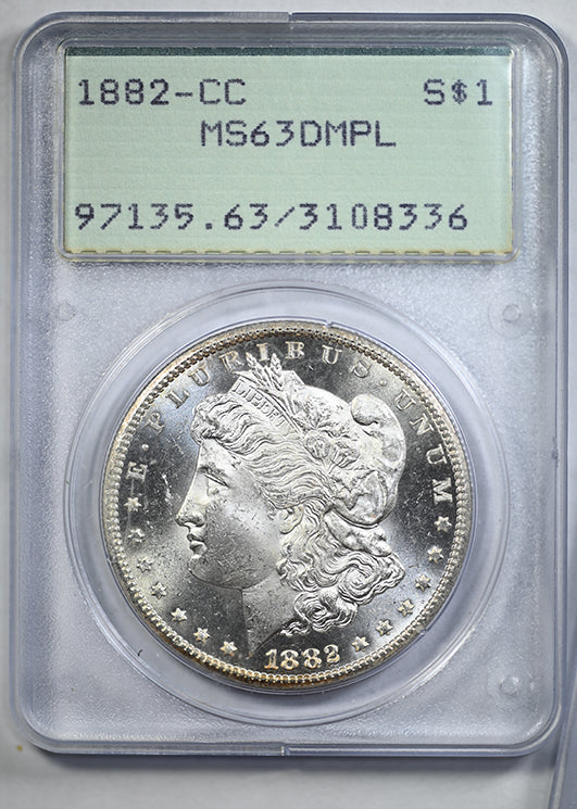 1882-CC Morgan Dollar $1 PCGS Rattler MS63DMPL - Deep Mirror Prooflike