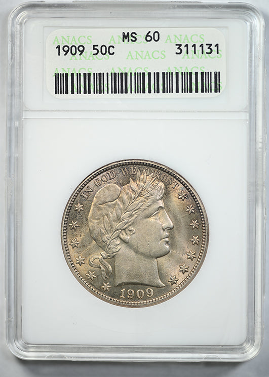 1909 Barber Half Dollar 50C ANACS Soapbox MS60