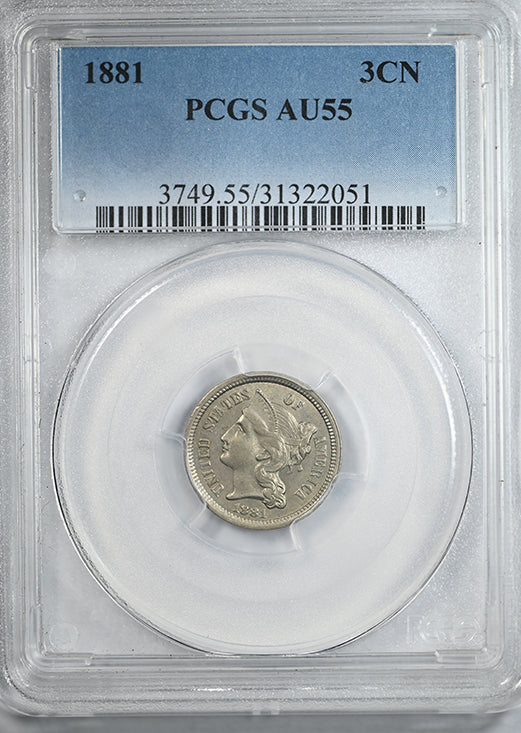 1881 Three Cent Nickel Piece 3CN PCGS AU55