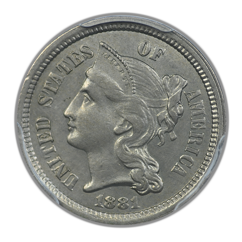 1881 Three Cent Nickel Piece 3CN PCGS AU55