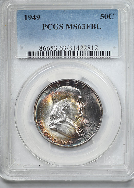 1949 Franklin Half Dollar 50C PCGS MS63FBL - Full Bell Lines - TONED!