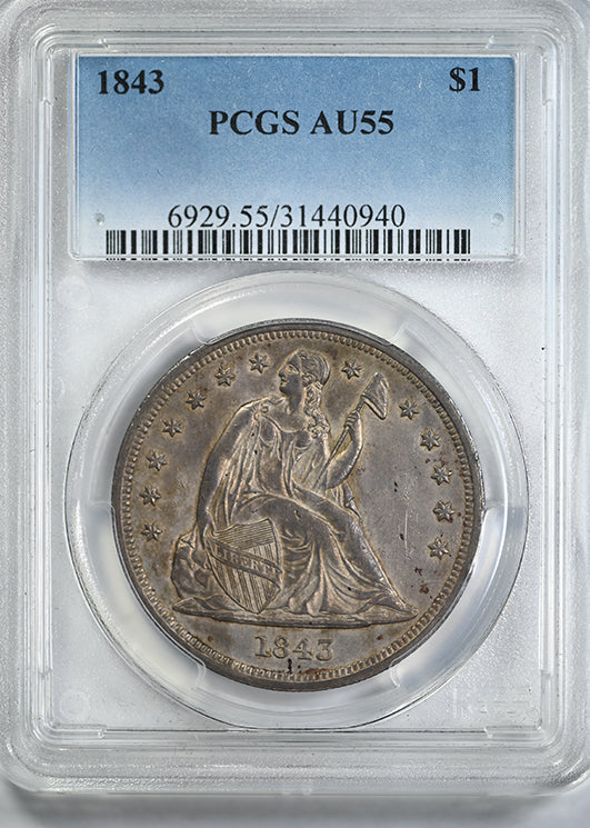 1843 Liberty Seated Dollar $1 PCGS AU55
