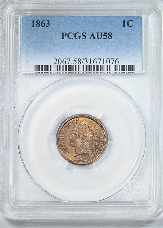 1863 Indian Head Cent 1C PCGS AU58