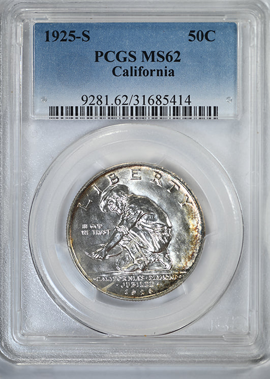 1925-S California Classic Commemorative Half Dollar 50C PCGS MS62 Obverse Slab