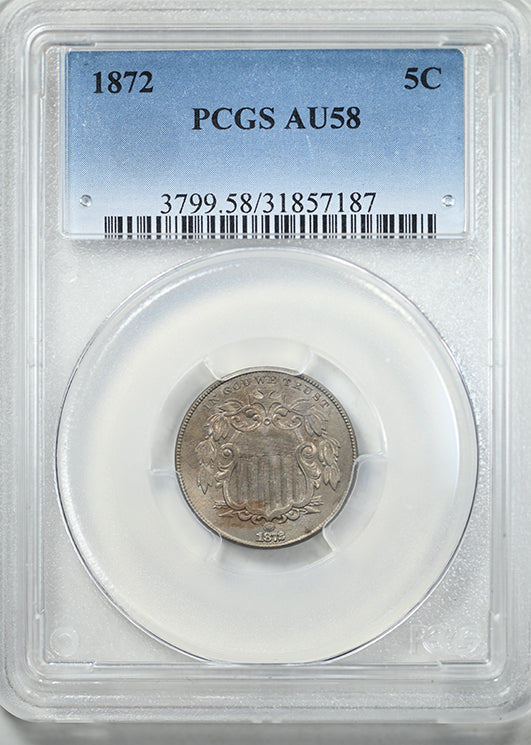 1872 Shield Nickel 5C PCGS AU58