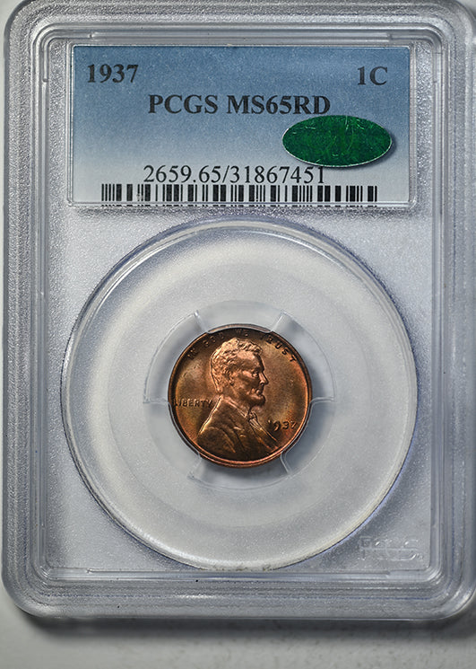 1937 Lincoln Wheat Cent 1C PCGS MS65RD CAC Obverse Slab