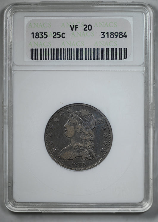 1835 Capped Bust Quarter 25C ANACS Soapbox VF20
