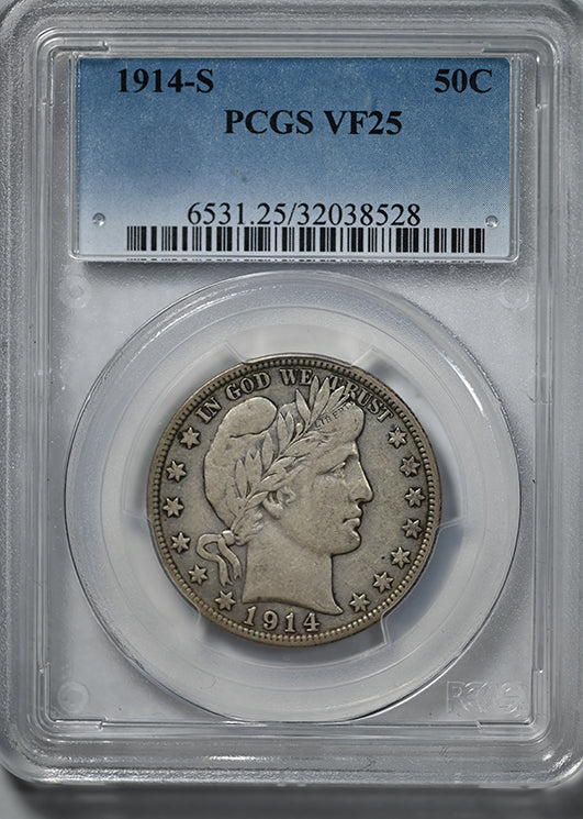 1914-S Barber Half Dollar 50C PCGS VF25