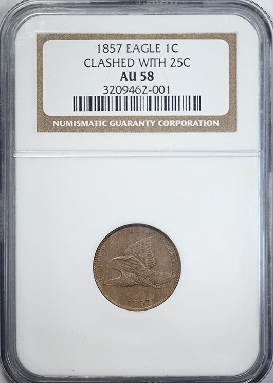 1857 Flying Eagle Cent 1C NGC AU58 - Reverse Die Clash with 25C FS-901 S-8