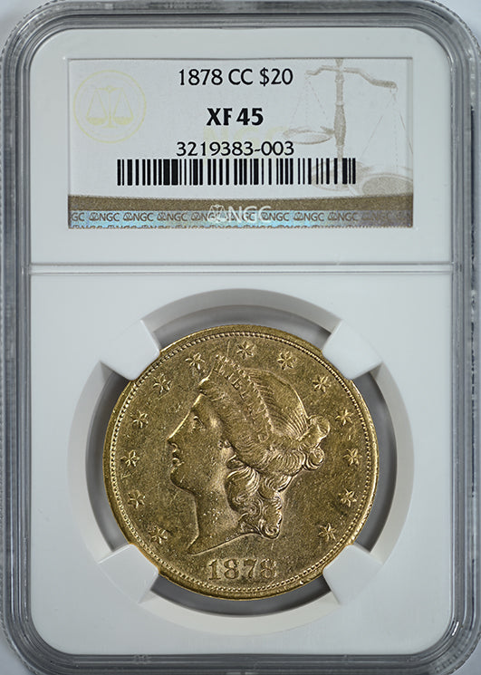 1878-CC Liberty Head Gold Double Eagle $20 NGC XF45 Obverse Slab