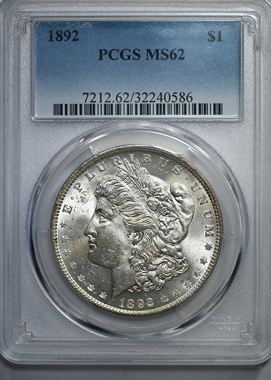 1892 Morgan Dollar $1 PCGS MS62 Obverse Slab