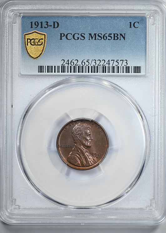 1913-D Lincoln Wheat Cent 1C PCGS MS65BN - NICE COLOR!