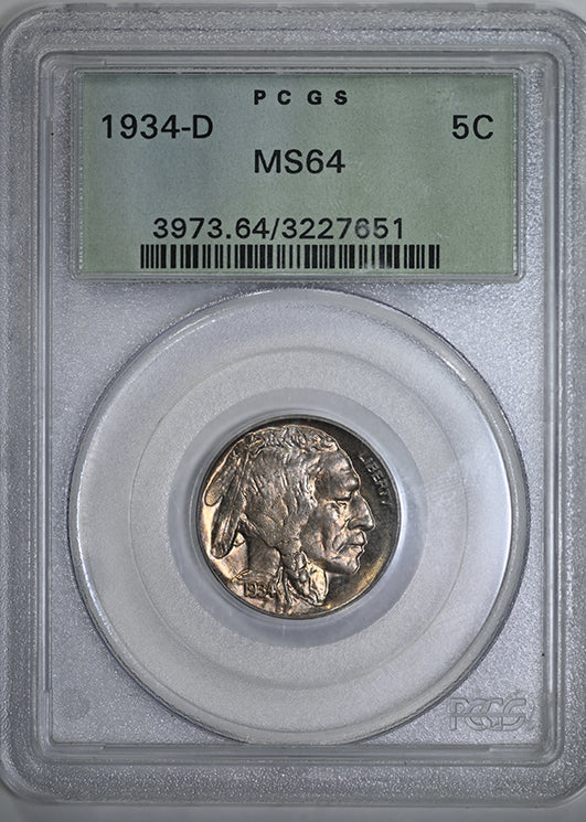 1934-D Buffalo Nickel 5C PCGS MS64 OGH