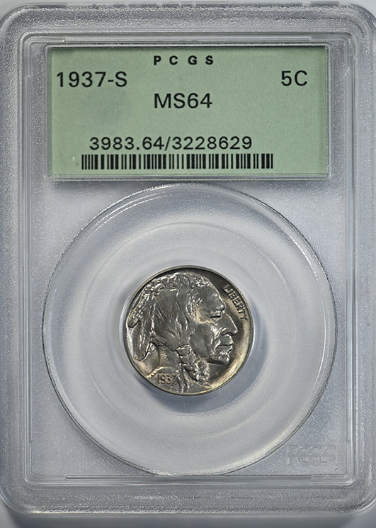 1937-S Buffalo Nickel 5C PCGS MS64 OGH Obverse Slab