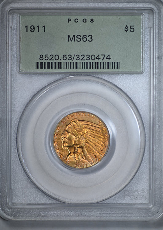 1911 Indian Head Gold Half Eagle $5 PCGS MS63 OGH