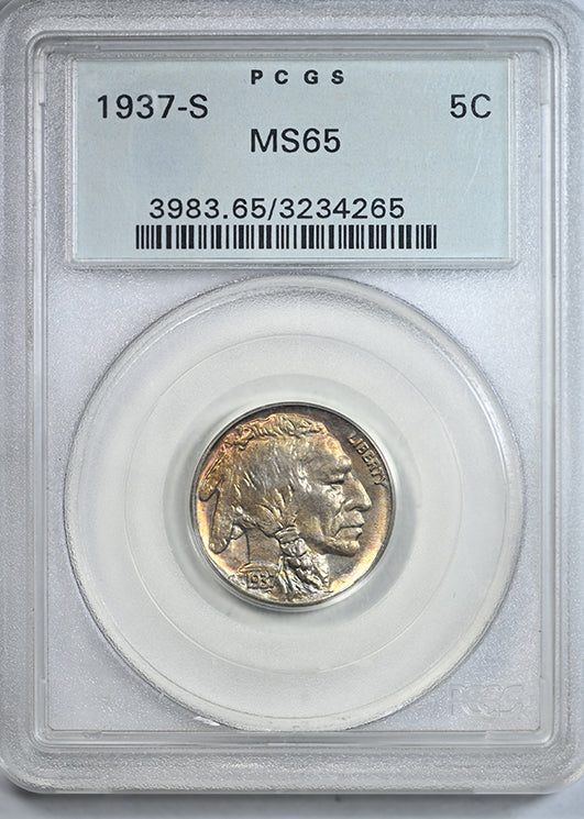1937-S Buffalo Nickel 5C PCGS MS65 OGH - TONED!