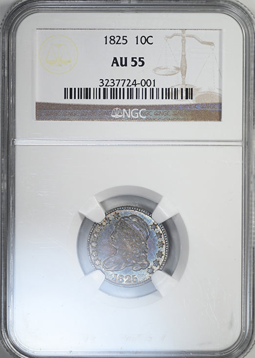 1825 Capped Bust Dime 10C NGC AU55 - TONED!