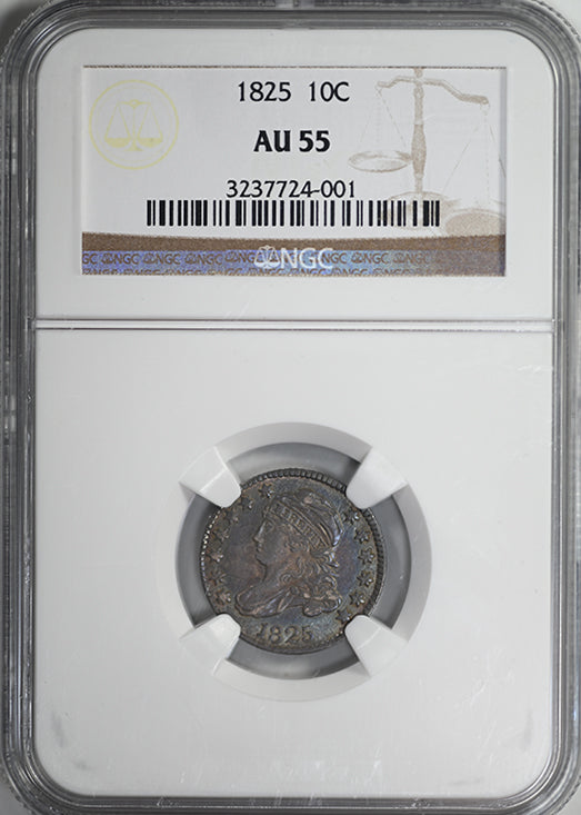 1825 Capped Bust Dime 10C NGC AU55 - TONED!