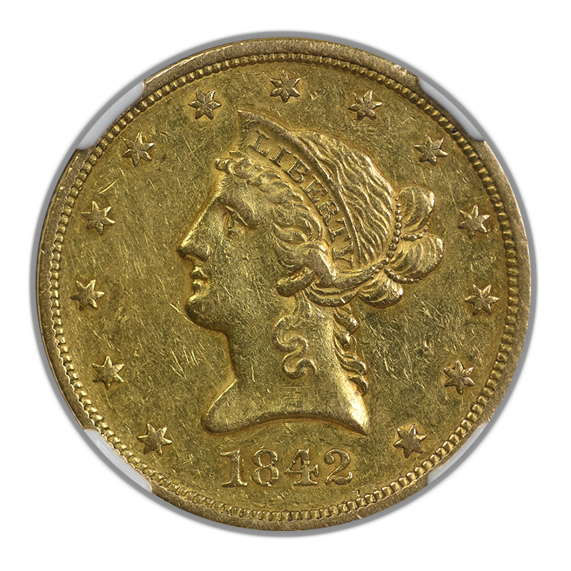 1842 Liberty Head Gold Eagle $10 NGC AU55 - Large Date