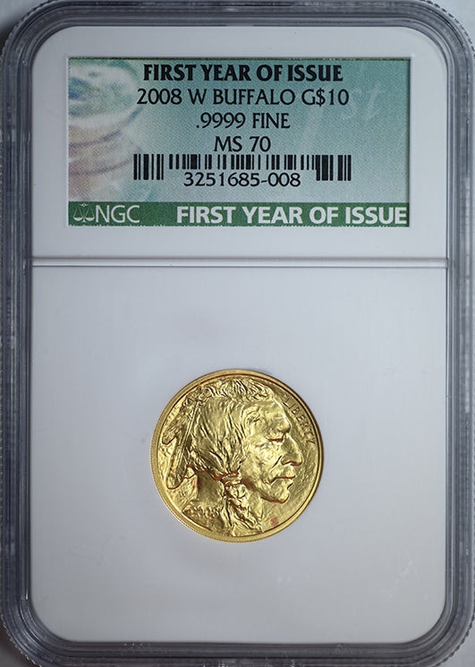 2008-W Gold Buffalo G$10 NGC MS70 .9999 Fine First Year of Issue