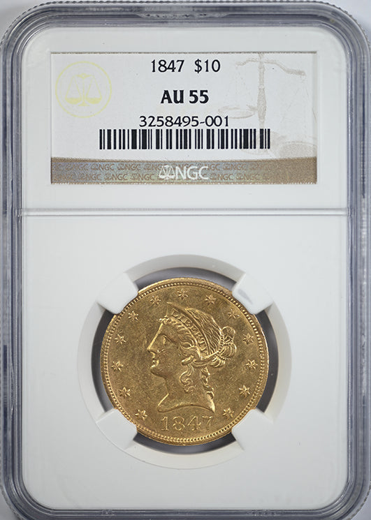 1847 Liberty Head Gold Eagle $10 NGC AU55 Obverse Slab