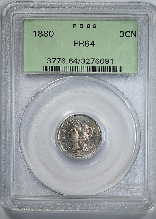 1880 Proof Three Cent Nickel Piece 3CN PCGS PR64 OGH Obverse Slab