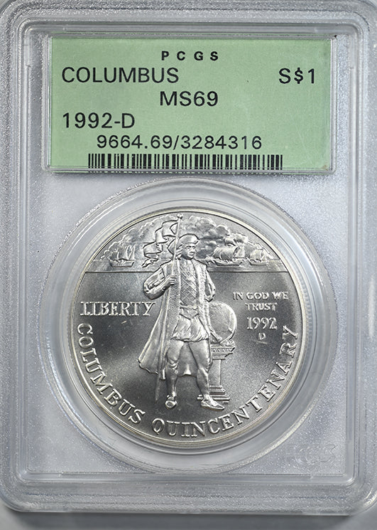 1992-D Columbus Commemorative Silver Dollar $1 PCGS MS69 OGH