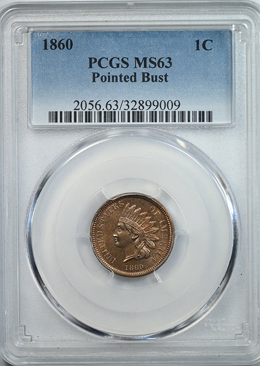 1860 Pointed Bust Indian Head Cent 1C PCGS MS63 Obverse Slab