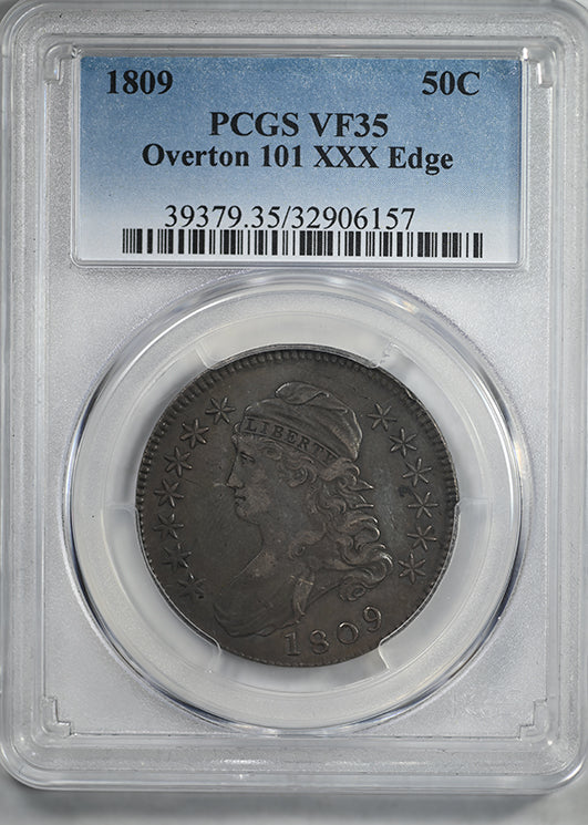 1809 Capped Bust Half Dollar 50C PCGS VF35 Overton 101 XXX Edge R-5