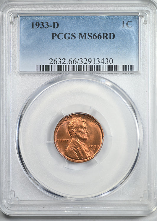 1933-D Lincoln Wheat Cent 1C PCGS MS66RD