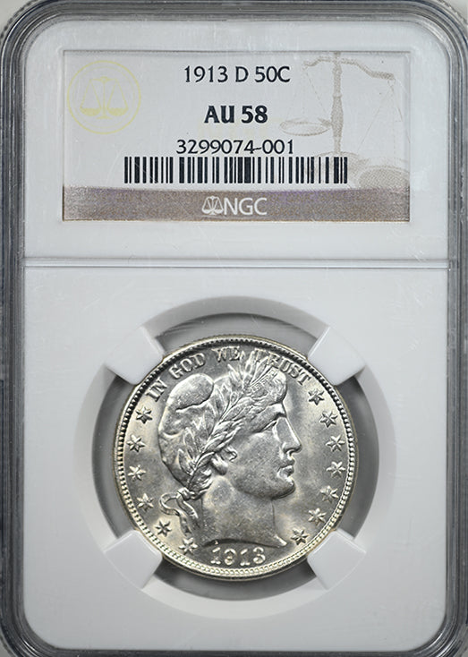 1913-D Barber Half Dollar 50C NGC AU58