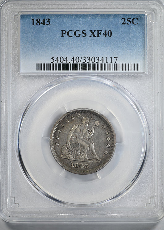 1843 Liberty Seated Quarter 25C PCGS XF40
