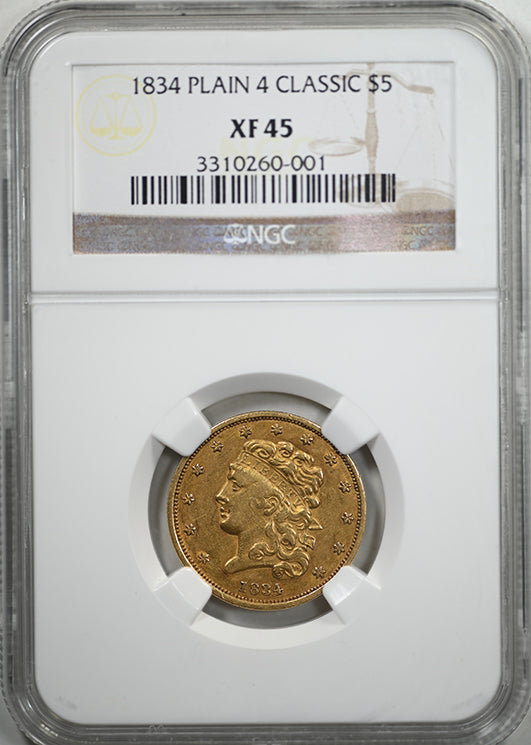 1834 Classic Head Gold Half Eagle $5 NGC XF45 - Plain 4