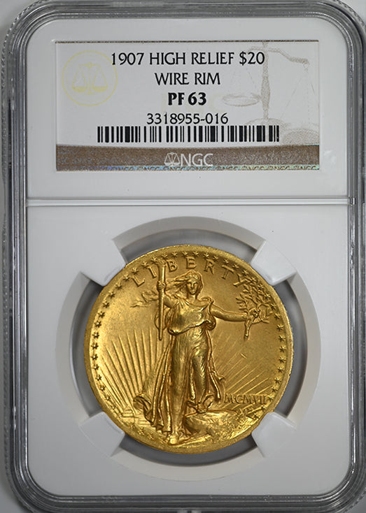 1907 Proof High Relief Saint Gaudens Gold Double Eagle $20 NGC PF63 - Wire Rim