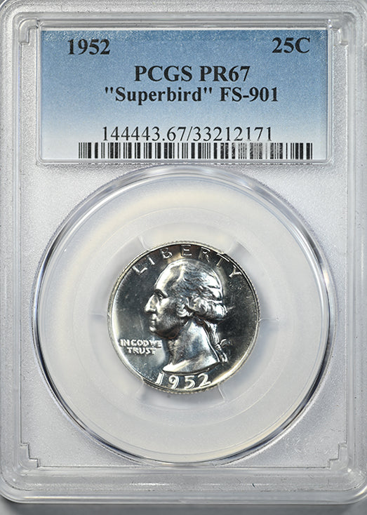 1952 Proof Washington Quarter 25C PCGS PR67 - "Superbird" FS-901