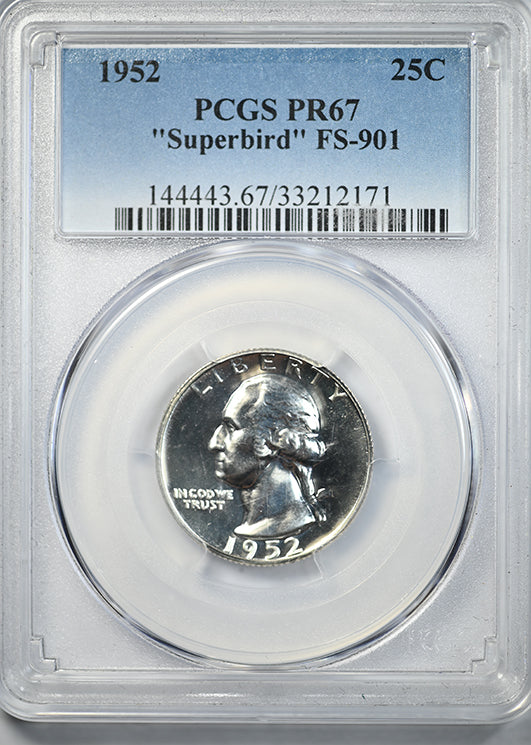 1952 Proof Washington Quarter 25C PCGS PR67 - "Superbird" FS-901